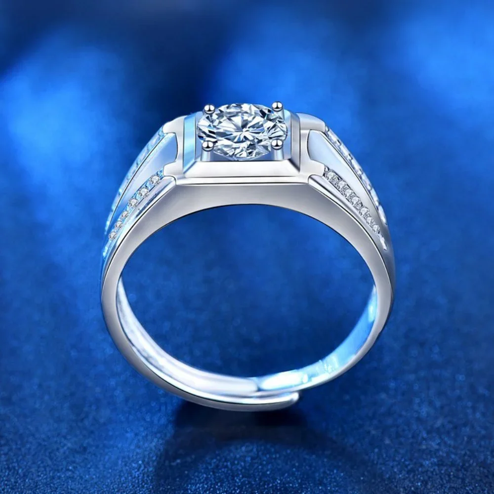 Certified 1ct. t.w. Diamond Moissanite Mens Engagement Ring NEW